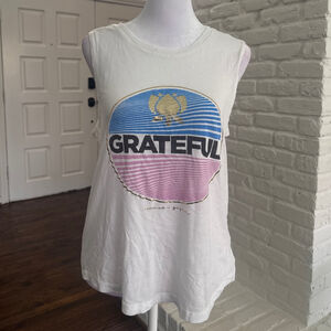 Women's Spiritual Gangster “Grateful” Graphic Tank Top White/Blue Size S